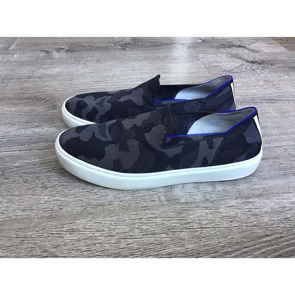 Rothys Shoes Womens Size 8.5 Camo Slip On Comfort Sneaker Black Gray Camouflage